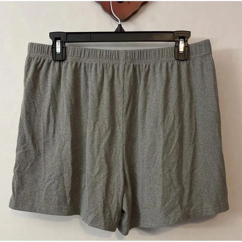Womens Large Gray Ribbed Shirt & Shorts Comfy Pull-On Stretchy Lounge Set! A3037 - Picture 7 of 9